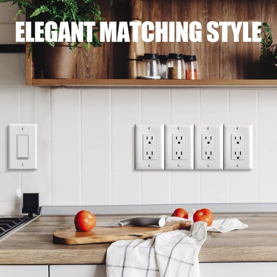 50 Pack Decorator Light Switch Cover Switch Plates and Outlet Covers Wall Plate 1 Gang Standard Size 4.50x2.76In Electrical Outlet Receptacle Covers Unbreakable Polycarbonate,Screws Included(White)