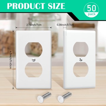50 Pcs Duplex Wall Plates Kit Electrical Outlet Cover 4.50 x 2.76 Inch Home Standard Size 2 Gang outlet Receptacle Covers Polycarbonate Thermoplastic Wall Outlet Cover Electrical (White)