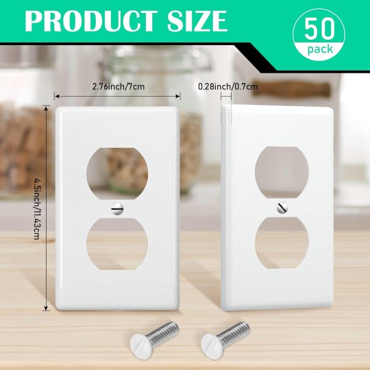 50 Pcs Duplex Wall Plates Kit Electrical Outlet Cover 4.50 x 2.76 Inch Home Standard Size 2 Gang outlet Receptacle Covers Polycarbonate Thermoplastic Wall Outlet Cover Electrical (White)