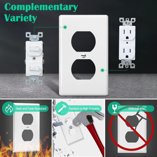 50 Pcs Duplex Wall Plates Kit Electrical Outlet Cover 4.50 x 2.76 Inch Home Standard Size 2 Gang outlet Receptacle Covers Polycarbonate Thermoplastic Wall Outlet Cover Electrical (White)