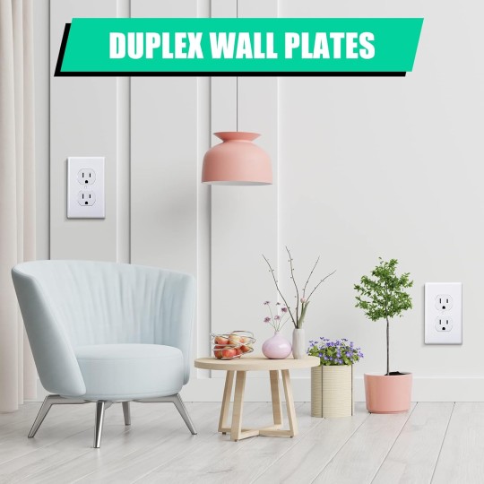 50 Pcs Duplex Wall Plates Kit Electrical Outlet Cover 4.50 x 2.76 Inch Home Standard Size 2 Gang outlet Receptacle Covers Polycarbonate Thermoplastic Wall Outlet Cover Electrical (White)