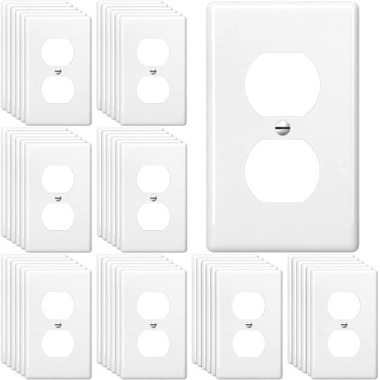 50 Pcs Duplex Wall Plates Kit Electrical Outlet Cover 4.50 x 2.76 Inch Home Standard Size 2 Gang outlet Receptacle Covers Polycarbonate Thermoplastic Wall Outlet Cover Electrical (White)