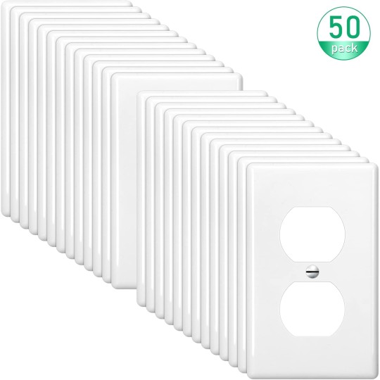 50 Pcs Duplex Wall Plates Kit Electrical Outlet Cover 4.50 x 2.76 Inch Home Standard Size 2 Gang outlet Receptacle Covers Polycarbonate Thermoplastic Wall Outlet Cover Electrical (White)
