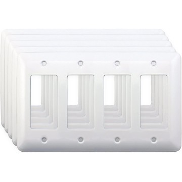 (5 Pack) AP-12074, White Metal Decorative Wall Plate, Princess Style 4 Gang, 5" x 8.2" Unbreakable, Smooth White Painted Metal, Impact Resistant, Matching Screws Included