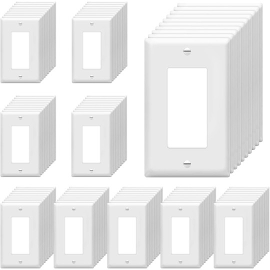 Decorator Light Switch or Receptacle Outlet Wall Plate, Size 1-Gang 4.50" x 2.76", Unbreakable Polycarbonate Thermoplastic, 8831-W-100PCS, White (100 Pack), UL Listed
