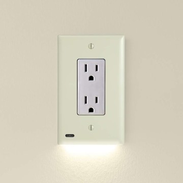 3 Pack - GuideLight 2 for Outlets [for Standard Decor, Not GFCI outlets] - Night Light - Electrical Outlet Wall Plate with LED Night Lights - Automatic On/Off Sensor - (Décor, Ivory)