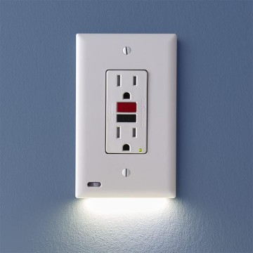 2 Pack - GuideLight 2 [For GFCI Outlets] - Replaces Plug-In Night Light - Electrical Receptacle Wall Plate with LED Night Lights - Auto On/Off Sensor - (GFCI, White)