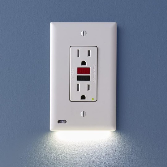 2 Pack - GuideLight 2 [For GFCI Outlets] - Replaces Plug-In Night Light - Electrical Receptacle Wall Plate with LED Night Lights - Auto On/Off Sensor - (GFCI, White)