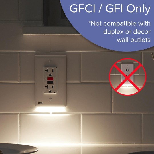2 Pack - GuideLight 2 [For GFCI Outlets] - Replaces Plug-In Night Light - Electrical Receptacle Wall Plate with LED Night Lights - Auto On/Off Sensor - (GFCI, White)
