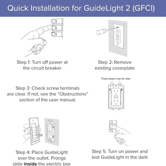 2 Pack - GuideLight 2 [For GFCI Outlets] - Replaces Plug-In Night Light - Electrical Receptacle Wall Plate with LED Night Lights - Auto On/Off Sensor - (GFCI, White)