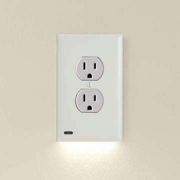3 Pack - GuideLight 2 for Outlets [New Version - LED Light Bar] - Night Light - Electrical Outlet Wall Plate with LED Night Lights - Automatic On/Off Sensor - (Duplex, Light Almond)