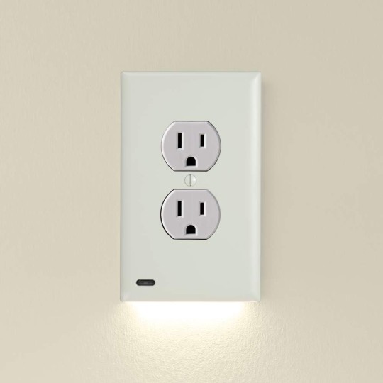 3 Pack - GuideLight 2 for Outlets [New Version - LED Light Bar] - Night Light - Electrical Outlet Wall Plate with LED Night Lights - Automatic On/Off Sensor - (Duplex, Light Almond)