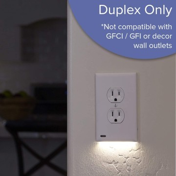 3 Pack - GuideLight 2 for Outlets [New Version - LED Light Bar] - Night Light - Electrical Outlet Wall Plate with LED Night Lights - Automatic On/Off Sensor - (Duplex, Light Almond)