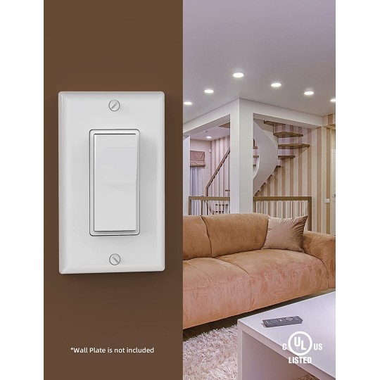 Single Pole Rocker Decora Light Switch, 15 Amp Self-grounding Electrical Light Switches, Residential Grade, UL Listed (50, Glossy White, Without Wall Plate)