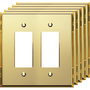 Reflective Acrylic Decorator Wall Plate, Mirrored Light Switch Plate, Plexiglass Outlet Cover, Acrylic Glass, Oversized 2-Gang 5.25" x 5.25", LWP-32O-AGD5P, Gold, 5 Pack