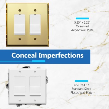 Reflective Acrylic Decorator Wall Plate, Mirrored Light Switch Plate, Plexiglass Outlet Cover, Acrylic Glass, Oversized 2-Gang 5.25" x 5.25", LWP-32O-AGD5P, Gold, 5 Pack