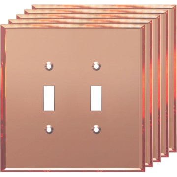 Double Toggle Switch Acrylic Wall Plate, Mirrored Dual Light Switch Plate, Plexiglass Switch Cover, Reflective Finish, Modern Upgrade, Oversized 2-Gang 5.25" x 5.25", Rose Gold, 5 Pack