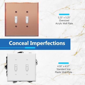 Double Toggle Switch Acrylic Wall Plate, Mirrored Dual Light Switch Plate, Plexiglass Switch Cover, Reflective Finish, Modern Upgrade, Oversized 2-Gang 5.25" x 5.25", Rose Gold, 5 Pack