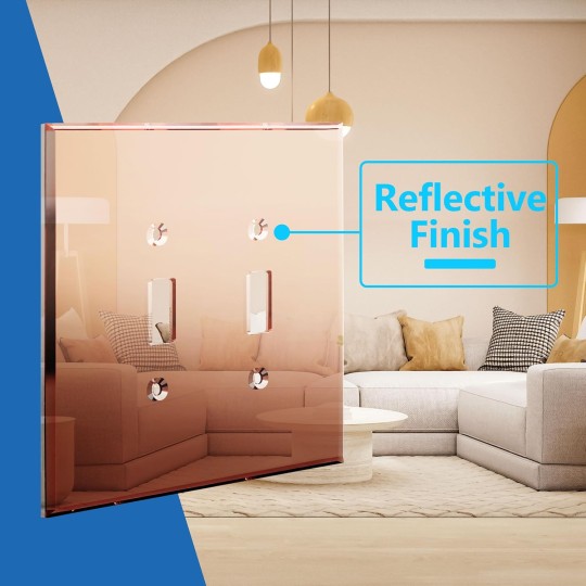 Double Toggle Switch Acrylic Wall Plate, Mirrored Dual Light Switch Plate, Plexiglass Switch Cover, Reflective Finish, Modern Upgrade, Oversized 2-Gang 5.25" x 5.25", Rose Gold, 5 Pack