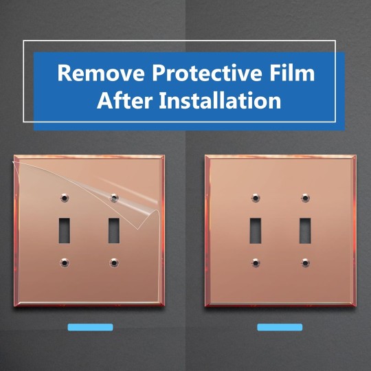 Double Toggle Switch Acrylic Wall Plate, Mirrored Dual Light Switch Plate, Plexiglass Switch Cover, Reflective Finish, Modern Upgrade, Oversized 2-Gang 5.25" x 5.25", Rose Gold, 5 Pack