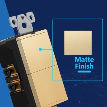 Minimalist Design Matte Finish Lighted Double Switch, Combination Frameless Decorator Switch with Locator Light, Ground Terminal, Single Pole, 15A 120V, UL Listed, LCS2-1P-GD10P, Gold, 10 Pack