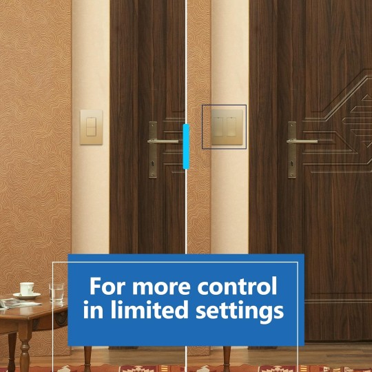Minimalist Design Matte Finish Lighted Double Switch, Combination Frameless Decorator Switch with Locator Light, Ground Terminal, Single Pole, 15A 120V, UL Listed, LCS2-1P-GD10P, Gold, 10 Pack