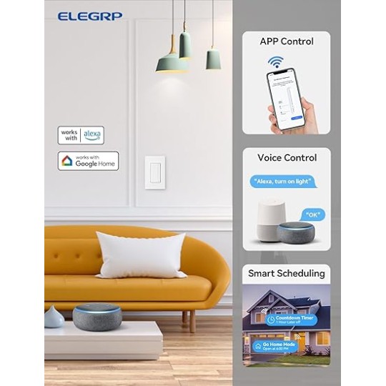 Single Pole Smart Dimmer Light Switch DPR10, 2.4GHz Wi-Fi Dimmer Switch Compatible with Alexa and Google Assistant, Needs Neutral Wire, No Hub Required, UL and FCC Listed, White, 10 Pack