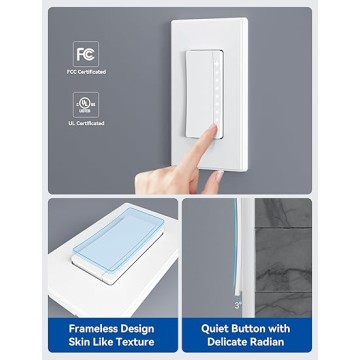Single Pole Smart Dimmer Light Switch DPR10, 2.4GHz Wi-Fi Dimmer Switch Compatible with Alexa and Google Assistant, Needs Neutral Wire, No Hub Required, UL and FCC Listed, White, 10 Pack