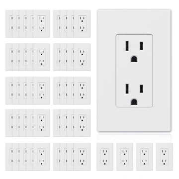 Matte White Standard Decorator Electrical Wall Receptacle Outlet, 15A 125V, 2 Pole 3 Wire, Non- Tamper Resistant, NEMA 5-15R, Self-Grounding, Wall Plate Included, UL Listed, 50 Pack