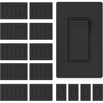 Matte Black 3 Way Decorative Light Switch with Plate, 15Amp, 120/277 Volt, AC Rocker Paddle Wall Switch Replacement, Self-Grounding, Residential Grade, w/Wall Plate, UL Listed (50 Pack)