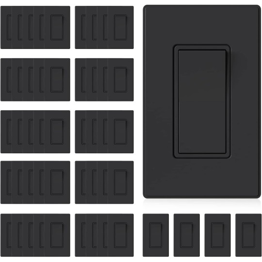 Matte Black 3 Way Decorative Light Switch with Plate, 15Amp, 120/277 Volt, AC Rocker Paddle Wall Switch Replacement, Self-Grounding, Residential Grade, w/Wall Plate, UL Listed (50 Pack)