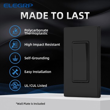 Matte Black 3 Way Decorative Light Switch with Plate, 15Amp, 120/277 Volt, AC Rocker Paddle Wall Switch Replacement, Self-Grounding, Residential Grade, w/Wall Plate, UL Listed (50 Pack)