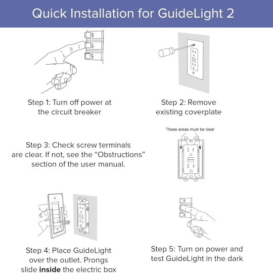 3 Pack - GuideLight 2 for Outlets [for Standard Decor, Not GFCI outlets] - Night Light - Electrical Outlet Wall Plate with LED Night Lights - Automatic On/Off Sensor - (Décor, White)