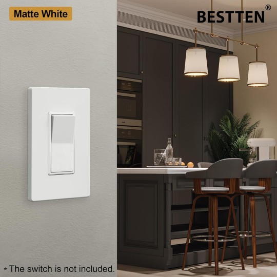 [50 Pack] USWP4 Matte White Screwless Switch Plate, 1-Gang Decorator Wall Outlet Cover, H4.69” x W2.91”, for Light Switch, Dimmer, USB, GFCI, Receptacle