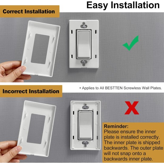 [50 Pack] USWP4 Matte White Screwless Switch Plate, 1-Gang Decorator Wall Outlet Cover, H4.69” x W2.91”, for Light Switch, Dimmer, USB, GFCI, Receptacle