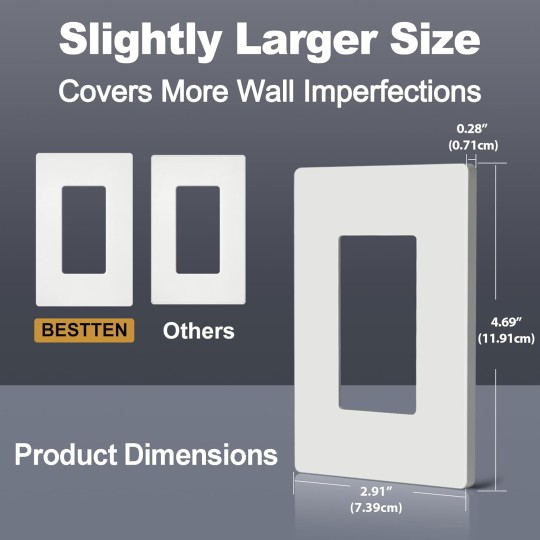 [50 Pack] USWP4 Matte White Screwless Switch Plate, 1-Gang Decorator Wall Outlet Cover, H4.69” x W2.91”, for Light Switch, Dimmer, USB, GFCI, Receptacle