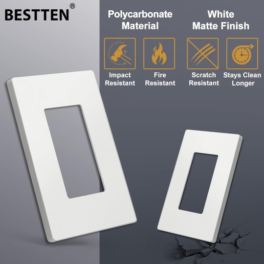[50 Pack] USWP4 Matte White Screwless Switch Plate, 1-Gang Decorator Wall Outlet Cover, H4.69” x W2.91”, for Light Switch, Dimmer, USB, GFCI, Receptacle