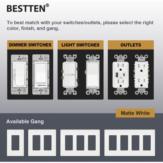 [50 Pack] USWP4 Matte White Screwless Switch Plate, 1-Gang Decorator Wall Outlet Cover, H4.69” x W2.91”, for Light Switch, Dimmer, USB, GFCI, Receptacle
