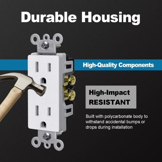 (20 Pack) 15 Amp Matte White Decorator Wall Receptacle Outlet, Child-Safe Tamper Resistant Standard Electrical Outlets, 15A/125V, UL Listed