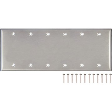 Stainless Steel Blank Wall Plate, 6 Gang Standard Size 4.50'' x 11.75'' Corrosion and Heat Resistant, Unbreakable Metal, Silver, Cover Unused Electrical Sockets or Switch Holes