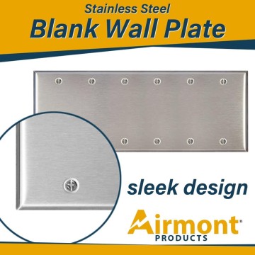 Stainless Steel Blank Wall Plate, 6 Gang Standard Size 4.50'' x 11.75'' Corrosion and Heat Resistant, Unbreakable Metal, Silver, Cover Unused Electrical Sockets or Switch Holes