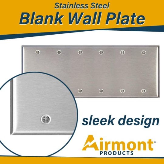Stainless Steel Blank Wall Plate, 6 Gang Standard Size 4.50'' x 11.75'' Corrosion and Heat Resistant, Unbreakable Metal, Silver, Cover Unused Electrical Sockets or Switch Holes