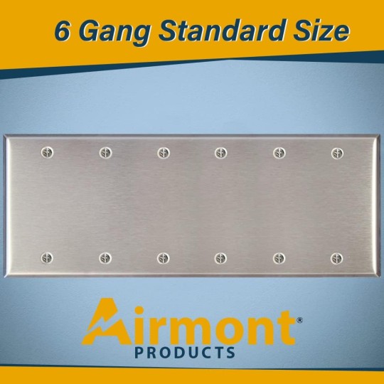 Stainless Steel Blank Wall Plate, 6 Gang Standard Size 4.50'' x 11.75'' Corrosion and Heat Resistant, Unbreakable Metal, Silver, Cover Unused Electrical Sockets or Switch Holes