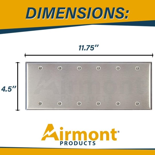 Stainless Steel Blank Wall Plate, 6 Gang Standard Size 4.50'' x 11.75'' Corrosion and Heat Resistant, Unbreakable Metal, Silver, Cover Unused Electrical Sockets or Switch Holes