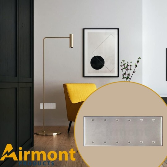 Stainless Steel Blank Wall Plate, 6 Gang Standard Size 4.50'' x 11.75'' Corrosion and Heat Resistant, Unbreakable Metal, Silver, Cover Unused Electrical Sockets or Switch Holes
