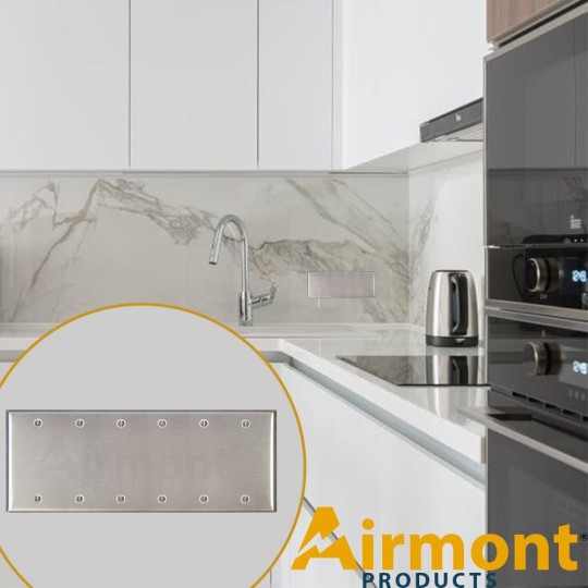 Stainless Steel Blank Wall Plate, 6 Gang Standard Size 4.50'' x 11.75'' Corrosion and Heat Resistant, Unbreakable Metal, Silver, Cover Unused Electrical Sockets or Switch Holes