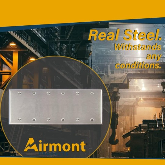 Stainless Steel Blank Wall Plate, 6 Gang Standard Size 4.50'' x 11.75'' Corrosion and Heat Resistant, Unbreakable Metal, Silver, Cover Unused Electrical Sockets or Switch Holes