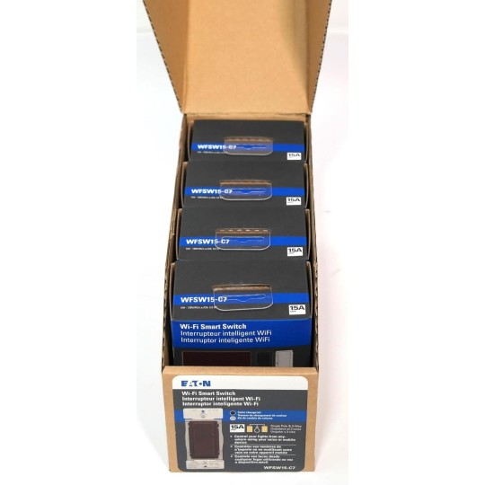 WFSW15-C7-SP-L Wi-Fi Smart Switch with LED On/Off Indicator, Brown Black Gray, Single Pole, 3-Way, 15A, 120V/AC, 60Hz, 1/2 HP Compatible with Alexa, 4-Pack