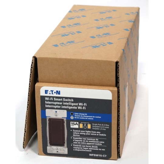 WFSW15-C7-SP-L Wi-Fi Smart Switch with LED On/Off Indicator, Brown Black Gray, Single Pole, 3-Way, 15A, 120V/AC, 60Hz, 1/2 HP Compatible with Alexa, 4-Pack