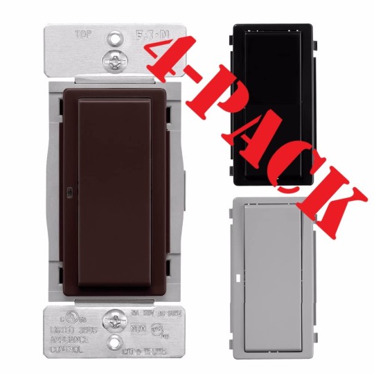 WFSW15-C7-SP-L Wi-Fi Smart Switch with LED On/Off Indicator, Brown Black Gray, Single Pole, 3-Way, 15A, 120V/AC, 60Hz, 1/2 HP Compatible with Alexa, 4-Pack
